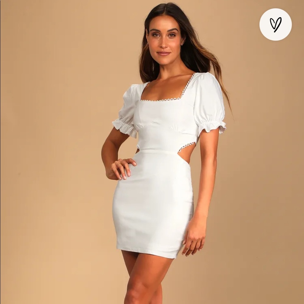 White cut out mini dress puff sleeves